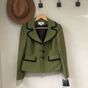 Green & black power blazer with large buttons
